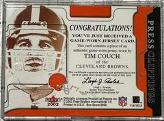 Back Of Card | Tim Couch Football Cards 2002 Fleer Box Score Press Clippings