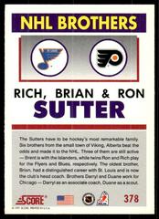 Back Of Card  | The Sutter Brothers Hockey Cards 1991 Score American