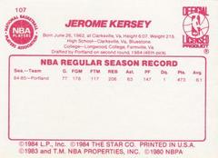 Back Side | Jerome Kersey Basketball Cards 1986 Star
