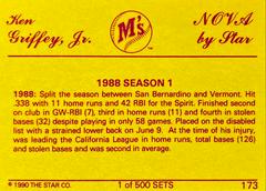 Card Back | Ken Griffey Jr. [1988 Season 1] Baseball Cards 1990 Star Nova Edition