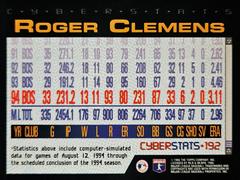 Rear | Roger Clemens Baseball Cards 1995 Topps Cyberstats