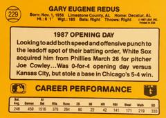 Rear | Gary Redus Baseball Cards 1987 Donruss Opening Day