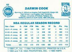 Back Side | Darwin Cook Basketball Cards 1986 Star