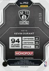 10/10 Back Card | Kevin Durant [Gold Wave] Basketball Cards 2022 Panini Prizm Monopoly All Stars