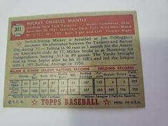 Back Of Card | Mickey Mantle Baseball Cards 1952 Topps