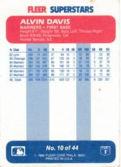 Back | Alvin Davis Baseball Cards 1988 Fleer Superstars