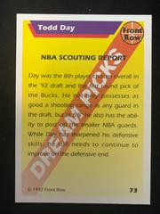 Back | Todd Day Basketball Cards 1992 Front Row Dream Picks