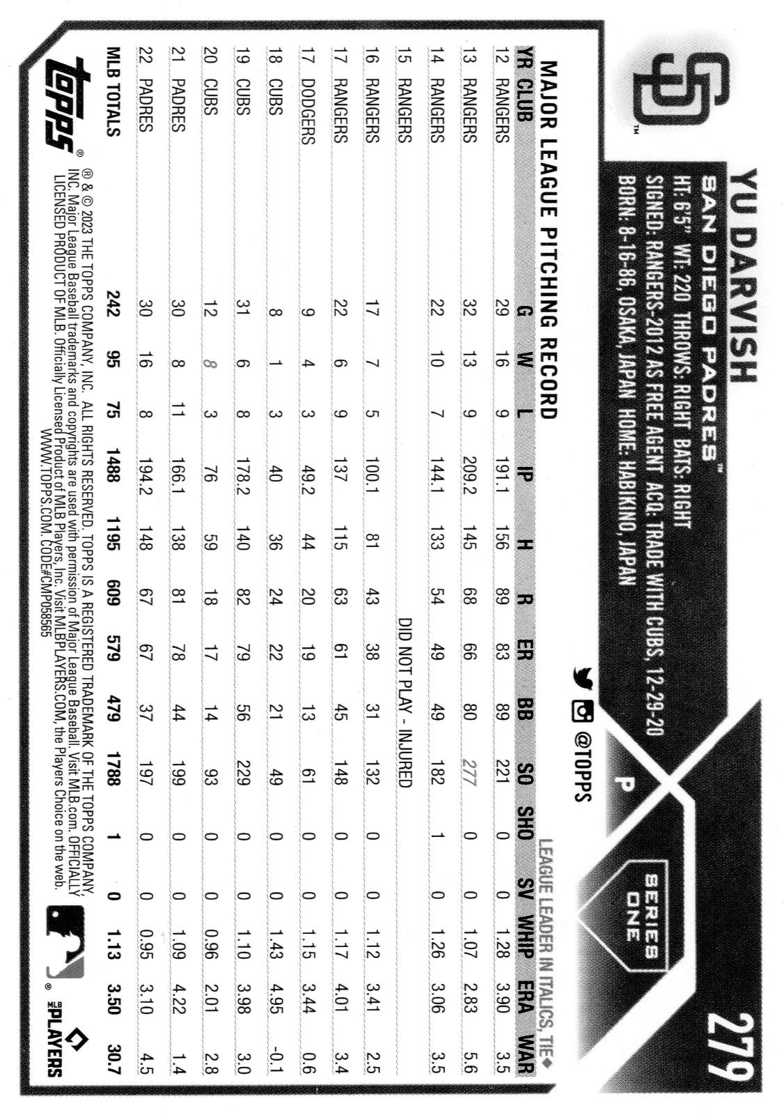 Yu Darvish [Royal Blue] 279 Prices 2023 Topps Baseball Cards