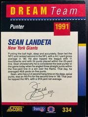Back | Sean Landeta Football Cards 1991 Score