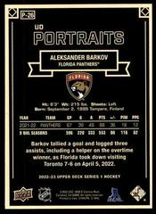 Back | Aleksander Barkov Hockey Cards 2022 Upper Deck UD Portraits