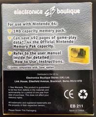 Back Of Box | 1 Mb Memory Pack [Electronics Boutique] PAL Nintendo 64