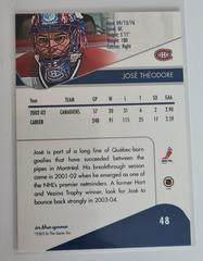 Backside | José Theodore Hockey Cards 2003 ITG Toronto Star