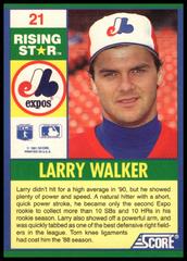 Back Of Card | Larry Walker Baseball Cards 1991 Score Rising Stars