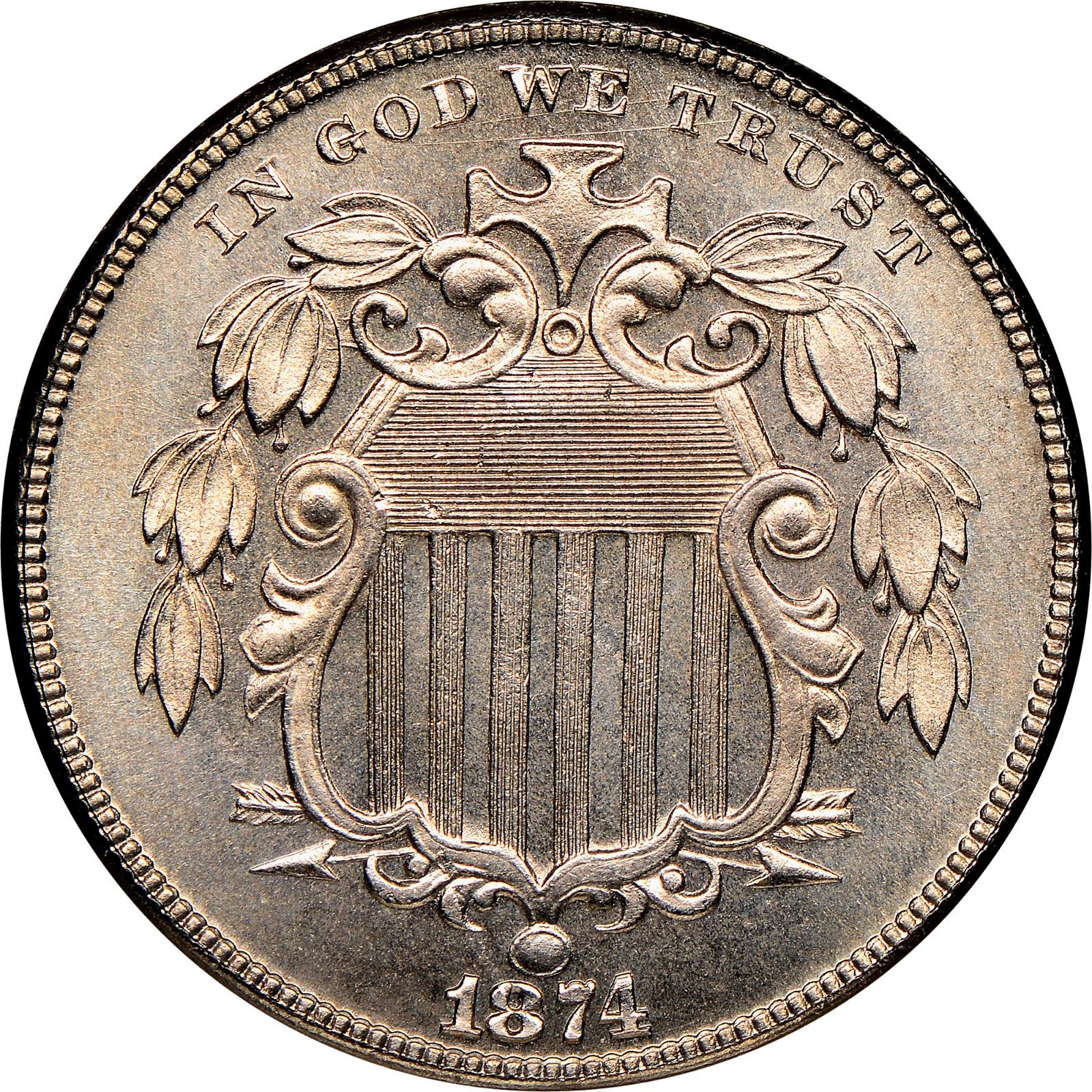 1874 Coins Shield Nickel