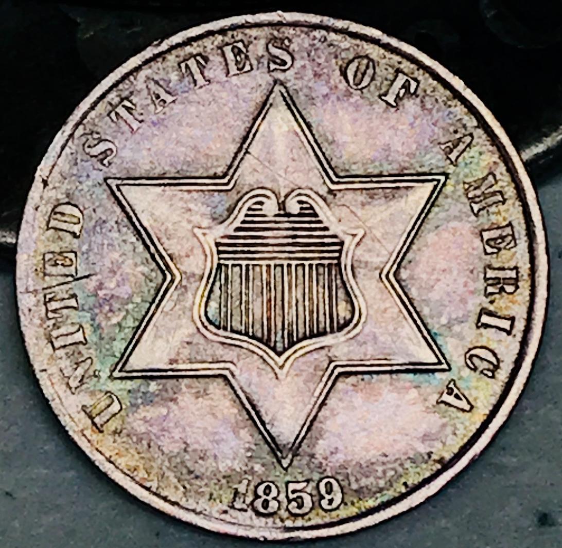 1859 [TYPE 3] Coins Three Cent Silver