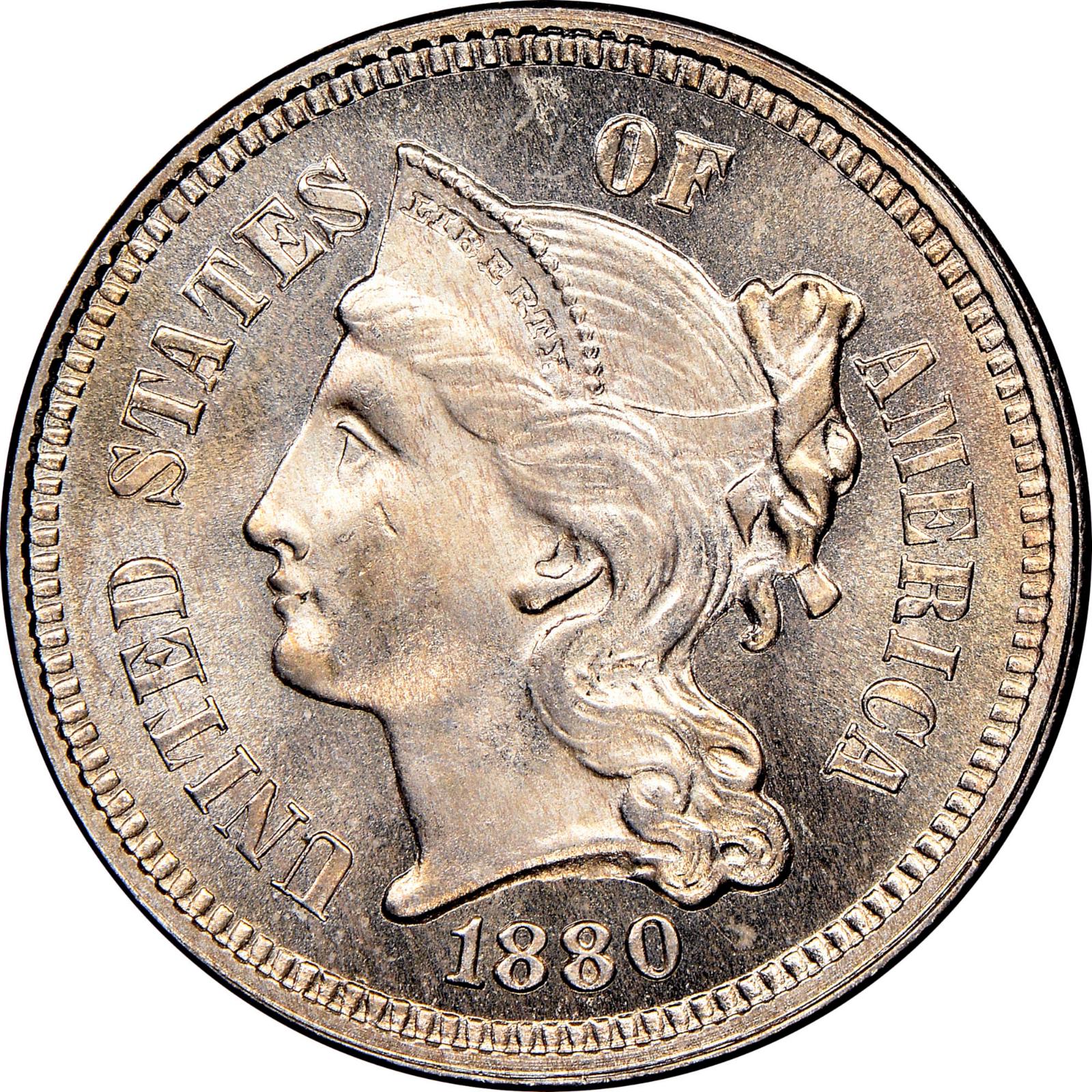 1880 [PROOF] Coins Three Cent Nickel