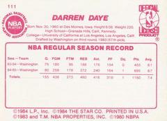 Back Side | Darren Daye Basketball Cards 1986 Star