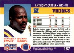 Back Of Card | Anthony Carter Football Cards 1990 Pro Set