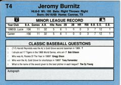 Back | Jeromy Burnitz Baseball Cards 1991 Classic