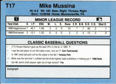Back | Mike Mussina Baseball Cards 1991 Classic