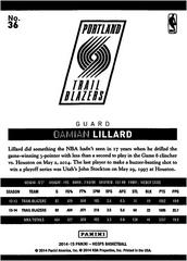 Back Of Card | Damian Lillard Basketball Cards 2014 Panini Hoops