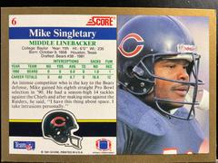 Back | Mike Singletary Football Cards 1991 Score