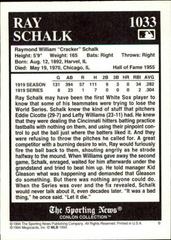 Reverse | Ray Schalk Baseball Cards 1994 The Sportin News Conlon Collection