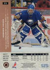 Dominik Hasek #SP-8 Back | Dominik Hasek Hockey Cards 1994 Upper Deck SP Insert