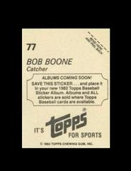 Coming Soon Back | Bob Boone [Coming Soon] Baseball Cards 1982 Topps Stickers