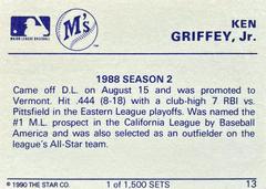 Card Back | Ken Griffey Jr. [1988-2] Baseball Cards 1990 Star Gold Edition