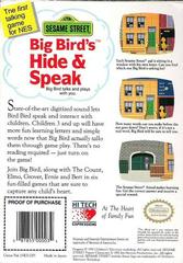 Sesame Street Big Bird'S Hide And Speak - Back | Sesame Street Big Bird's Hide and Speak NES
