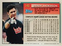Rear | Brady Anderson Baseball Cards 1994 Topps Gold