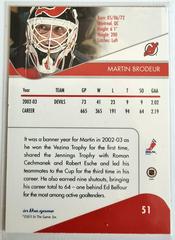 Backside | Martin Brodeur Hockey Cards 2003 ITG Toronto Star