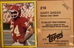 Gary Green #218 Football Cards 1982 Topps Stickers Prices