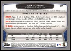 Back Of Card | Alex Gordon Baseball Cards 2013 Bowman