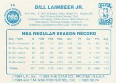 Back Side | Bill Laimbeer Basketball Cards 1986 Star