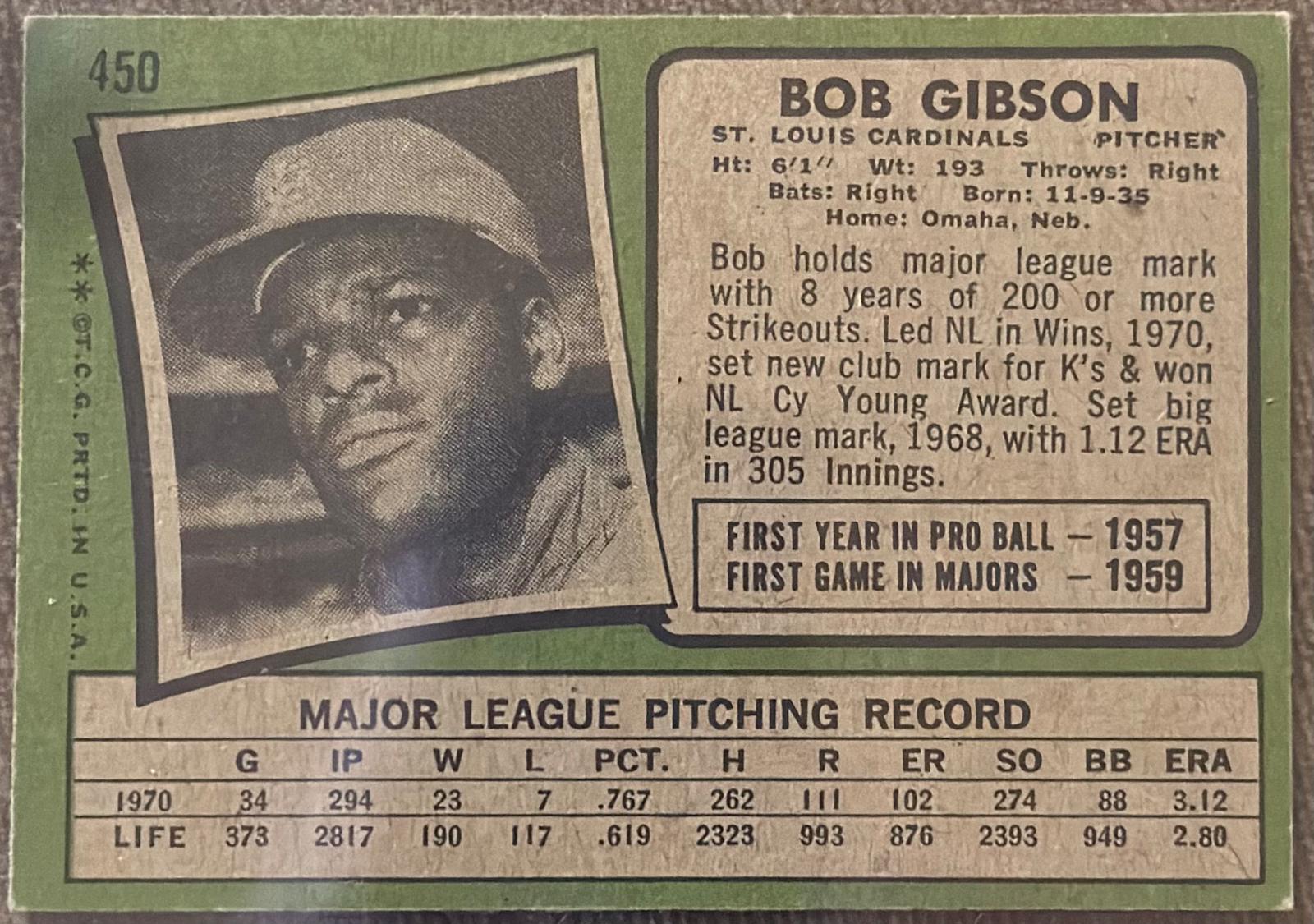 Bob Gibson 450 Prices 1971 Topps Baseball Cards