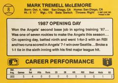 Rear | Mark McLemore Baseball Cards 1987 Donruss Opening Day