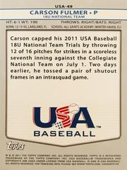 Rear | Carson Fulmer Baseball Cards 2011 Topps USA Baseball