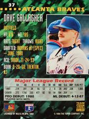 Rear | Dave Gallagher Baseball Cards 1994 Stadium Club Team Series