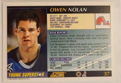 Back Of Card | Owen Nolan Hockey Cards 1992 Score Young Superstars
