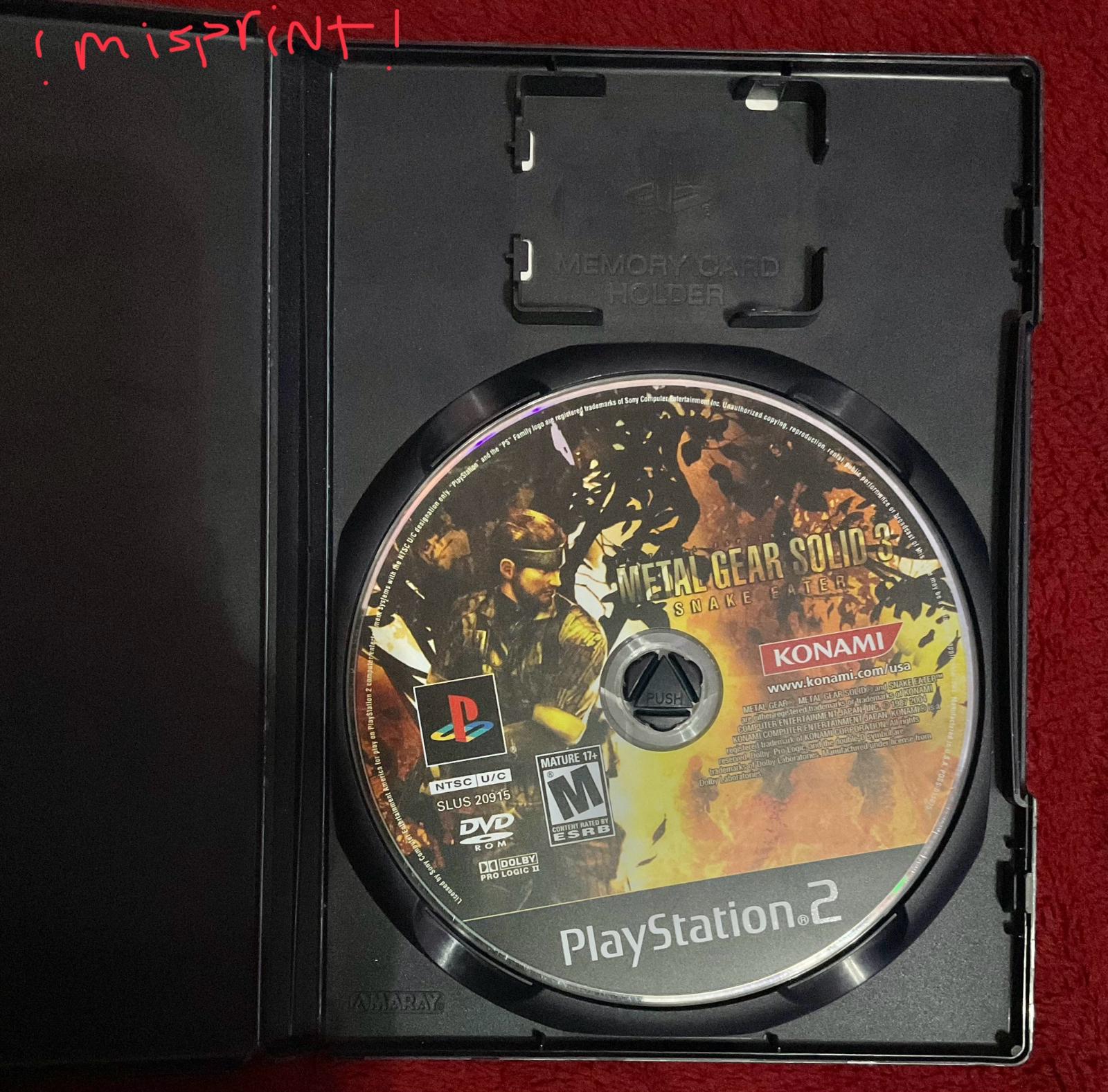 1/3 MISPRINT - ESPN NFL 2K5 (Metal Gear Solid 3: Snake Eater)
  SO. This one's a long story. uhm. I saw MGS3 at goodwill one day & bought it on the spot since I didn't own MGS3 yet and was about to beat MGS2. I put it on my shelf and it sat there for a good few months until I finished MGS2 and was ready to play 3. So. I put it in the console. And it was football. I was FUMING dude U have no idea. In my frenzy and confusion, I made a reddit post that unfortunately gained way more traction than I wanted..heelppp... BUT I've pretty much confirmed it's a misprint, I think.. If u know more than I do and want to give me any info on this, please do!