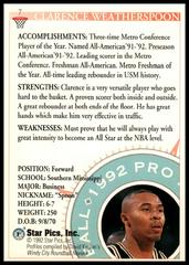 Back Of Card | Clarence Weatherspoon Basketball Cards 1992 Star Pics