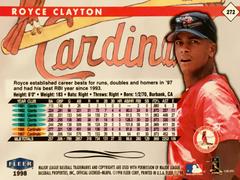 Rear | Royce Clayton Baseball Cards 1998 Fleer Tradition