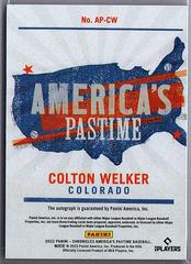 Back | Colton Welker [Gold] Baseball Cards 2022 Panini Chronicles America's Pastime Autographs
