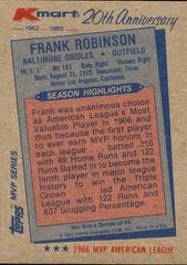 Back Of Card | Frank Robinson Baseball Cards 1982 Kmart