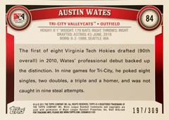 Rear | Austin Waters [Blue] Baseball Cards 2011 Topps Pro Debut