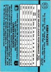 Back Of Card | Kirby Puckett Baseball Cards 1988 Donruss MVP