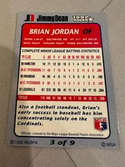 Back | Brian Jordan Baseball Cards 1992 Jimmy Dean Rookie Stars
