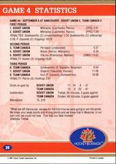 Back Of Card  | Disaster, Game 4 Statistics Hockey Cards 1991 Future Trends Canada ’72